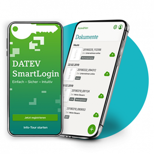 DATEV SmartLogin auf zwei Smartphones – einfacher und sicherer Zugang zu digitalen Buchhaltungsunterlagen
